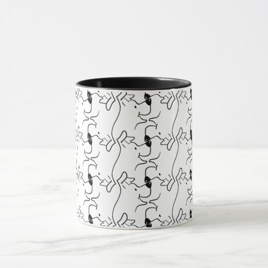 Moderne Linie Art Dog Muster Schwarz-Weiß Tasse (Zentrum)