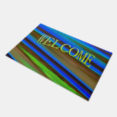 Moderne Linie Art Peacock Feather Colors Fußmatte (Schrägansicht)