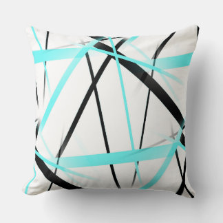 Moderne Linie Coole Geometrie Weiß Schwarz Aqua-Bl Kissen