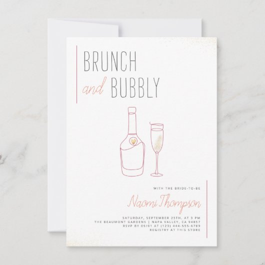 Moderne Linie Zeichne Gold Champagner Brunch & Bub Einladung (Vorderseite)