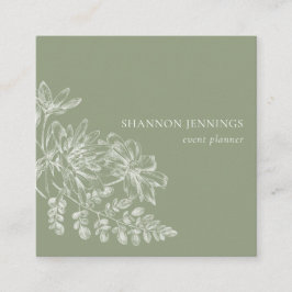 Moderne Linie Zeichne Sage Green Quadratische Visitenkarte