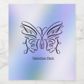 Moderne Linie Zeichnend Butterfly Blue Holographic Weinetikett (Einzelnes Label)