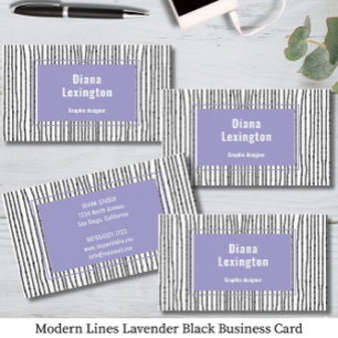 Moderne Linien Lavendel Schwarze Visitenkarte
