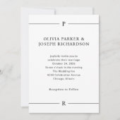 Moderne Linien und Monogramm Schwarz-Weiß-Hochzeit Einladung (Vorderseite)