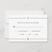 Moderne Linien und Monogramm Schwarz-Weiß-Hochzeit RSVP Karte (Vorderseite)