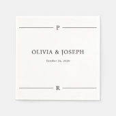 Moderne Linien und Monogramm Schwarz-Weiß-Hochzeit Serviette (Vorderseite)