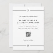 Moderne Linien und Monogramm, Weißer QR-Code und F Save The Date (Vorderseite)