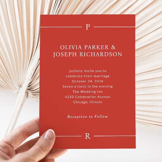 Moderne Linien und Monogramme | Poppy Red Wedding Einladung