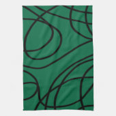 Moderne Linienkunst in Grün und Schwarz Geschirrtuch (Vertikal)