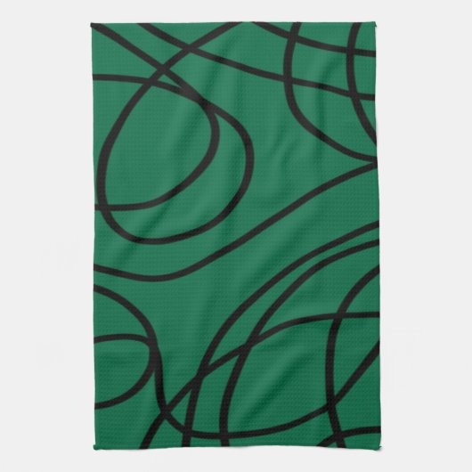 Moderne Linienkunst in Grün und Schwarz Geschirrtuch (Vertikal)