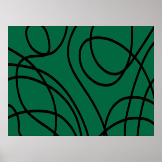 Moderne Linienkunst in Grün und Schwarz Poster (Vorne)
