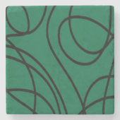 Moderne Linienkunst in Grün und Schwarz Steinuntersetzer (Vorderseite)