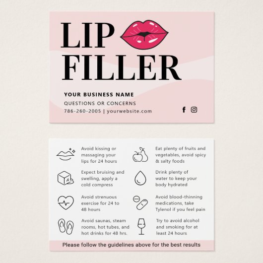 Moderne Lip Filler Aftercare Instructions Card (Vorne & Hinten)