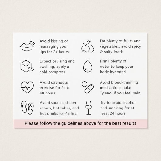 Moderne Lip Filler Aftercare Instructions Card (Rückseite)