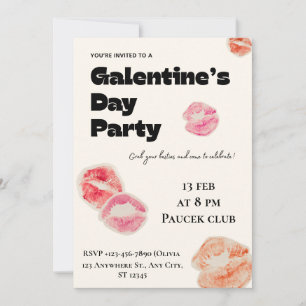 Moderne Lippen-Kuss-Galentine's Day-Party-Einladun Einladung