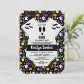 Moderne "Little Boo" Halloween-Kinderdusche Einladung (Stehend Vorderseite)