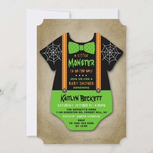 Moderne "Little Monster" Jungs Halloween Kinderdus Einladung (Vorderseite)