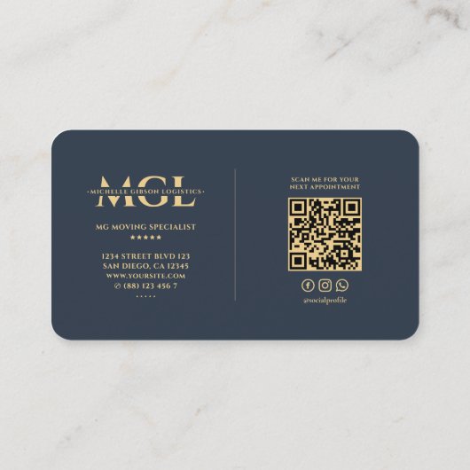 Moderne Logistik Beruflich Monogram Blue Visitenkarte (Rückseite)