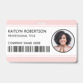 Moderne Logo-Barcode-Blush-Pink-Mitarbeiter-Foto-I Ausweis (Vorderseite)