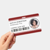Moderne Logo-Barcode-Burgunder-Mitarbeiter-Foto-ID Ausweis (Handheld)