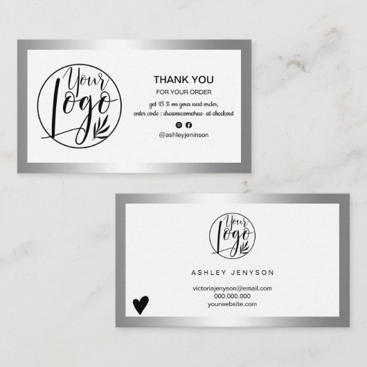 Moderne Logo-Bestellung für Silberfolie danke Visitenkarte (Vorne/Hinten)