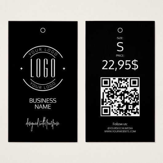 Moderne Logo Schwarz Weiß QR-Code Kleidungsanhänge (Vorne & Hinten)
