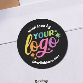 Moderne Logo-URL Schwarz-weiß Regenbogen mit Liebe Runder Aufkleber