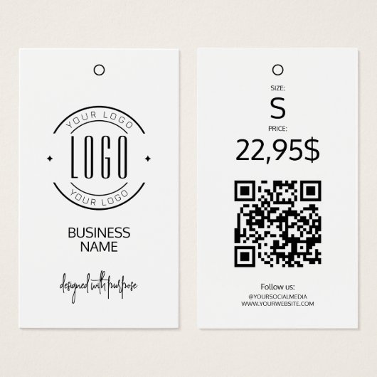 Moderne Logo weiß schwarz QR-Code Kleidungsanhänge (Vorne & Hinten)