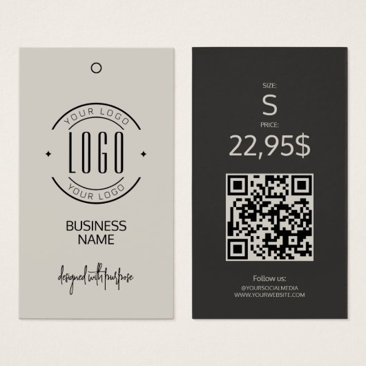 Moderne Logos beige grauer QR-Code Kleidungsanhäng (Vorne & Hinten)