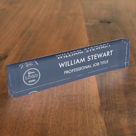 Moderne Logos Navy Blue Mitarbeiter Minimalistisch Namensplakette (Seite)