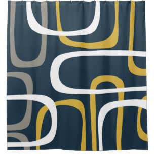 Moderne Loops Muster Navy Blue Mustard Mitte des J Duschvorhang