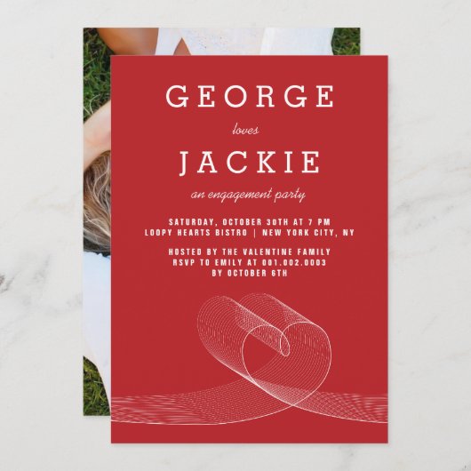 Moderne Loopy Liebe Lines Engagement Party einlade Einladung (Vorne/Hinten)
