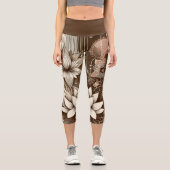 Moderne Lotus-Blume in Sepia Capri Leggings (Vorderseite)