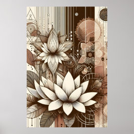 Moderne Lotus-Blume in Sepia Poster