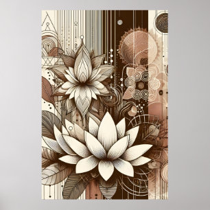 Moderne Lotus-Blume in Sepia Poster