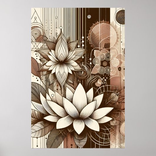 Moderne Lotus-Blume in Sepia Poster (Vorne)