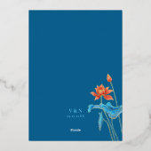 Moderne Lotus Blume Orange und Blue Wedding Folieneinladung (Rückseite)