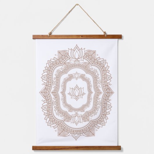 Moderne Lotus Blume und Henna Design Wandteppich Mit Holzrahmen (Vorderseite)