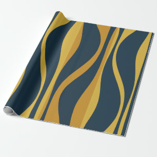 Moderne Lounge Navy Mustard Muster Mitte Jahrhunde Geschenkpapier