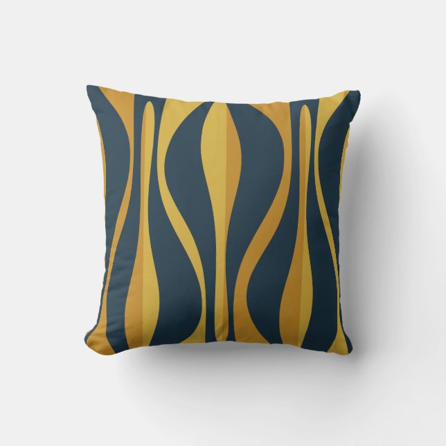Moderne Lounge Navy Mustard Muster Mitte Jahrhunde Kissen (Vorderseite)