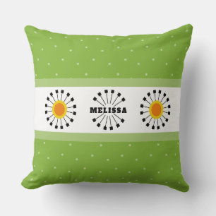 Moderne Löwenzahn Grün Gelbe Monogramm Name Kissen