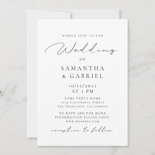 Moderne luftige Hochzeit in Schwarz-Weiß Einladung (Vorderseite)