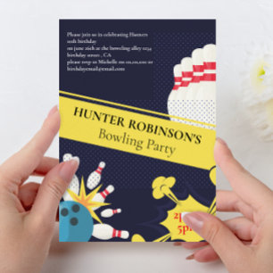 Moderne lustige Bowling-Kinderparty  Einladung