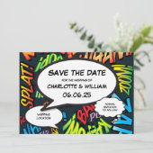 Moderne lustige Comic-Hochzeit Save The Date (Stehend Vorderseite)