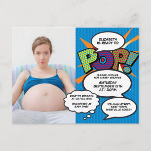 Moderne lustige Foto-Baby-Party Blau Einladungspostkarte