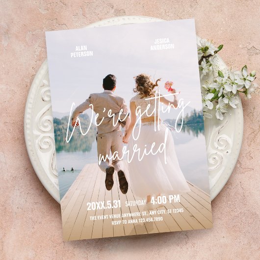 Moderne lustige Fotohochzeit Einladung
