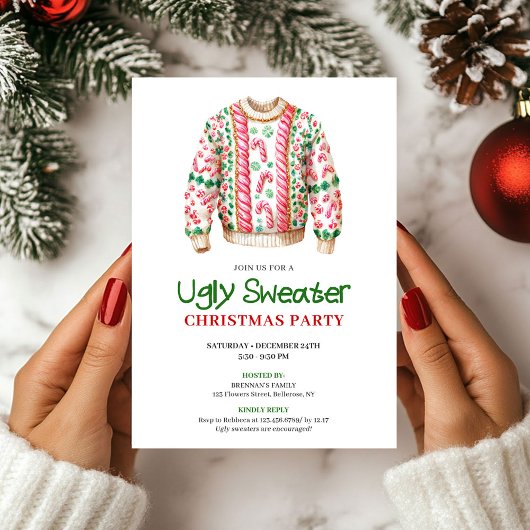 Moderne lustige hässliche Weihnachtspullover-Party Einladung