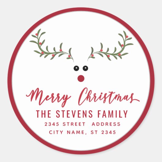 Moderne lustige, heilige Rentiere Drehbuch Frohe W Runder Aufkleber (Vorderseite)