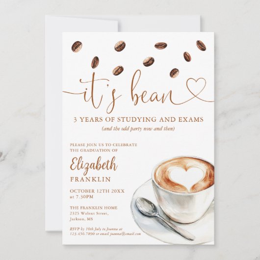 Moderne lustige Kaffee-Themen-Abschlussfeier Einladung (Vorderseite)