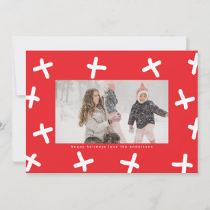 Moderne lustige Rahmen Foto Rot & Weiß Weihnachtsu Feiertagskarte
